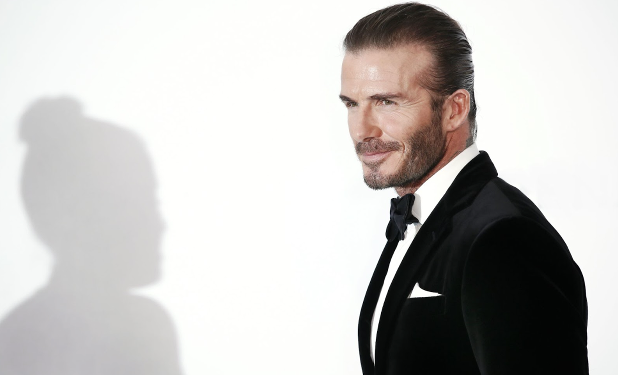 A side profile of the handsome David Beckham wearing a sophisticated attire at the AmfAR Gala Cannes 2017.