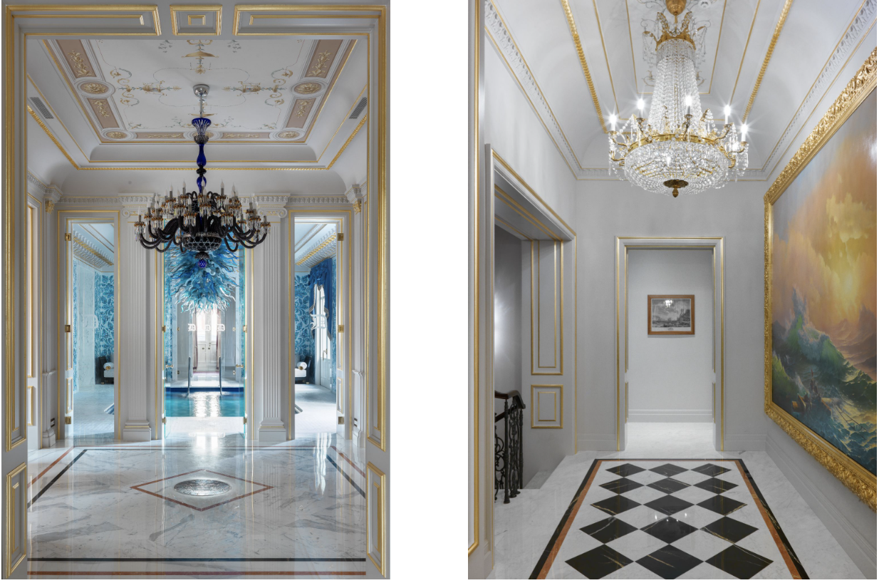 Image left: Image right: Marble corridors adorned with high art.